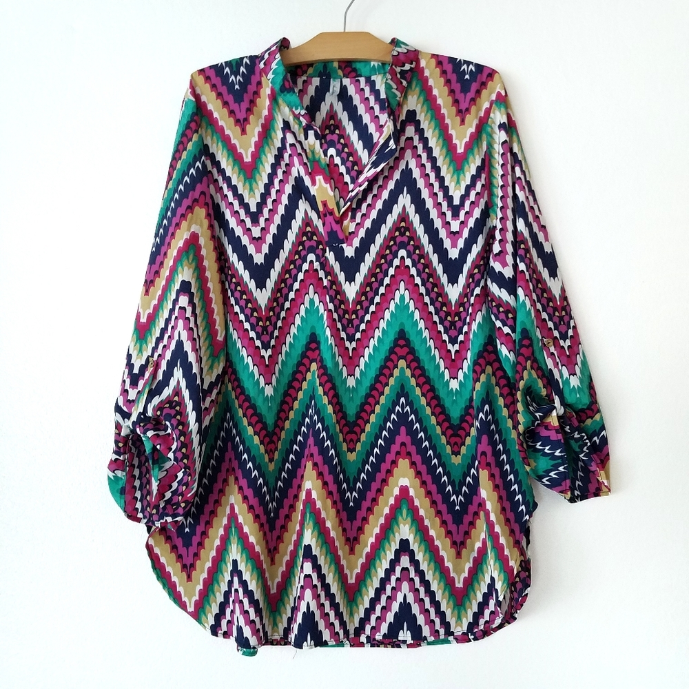 Auditions multicolor zigzag pop over blouse top